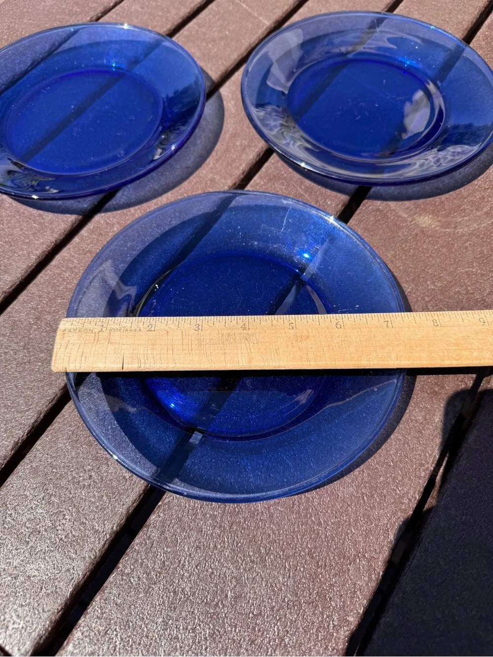 Vintage - Set of Three Cobalt Blue Glass Dessert Plates